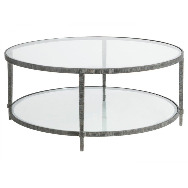 Transitional Claret 42" Round Black Metal & Glass Cocktail Table
