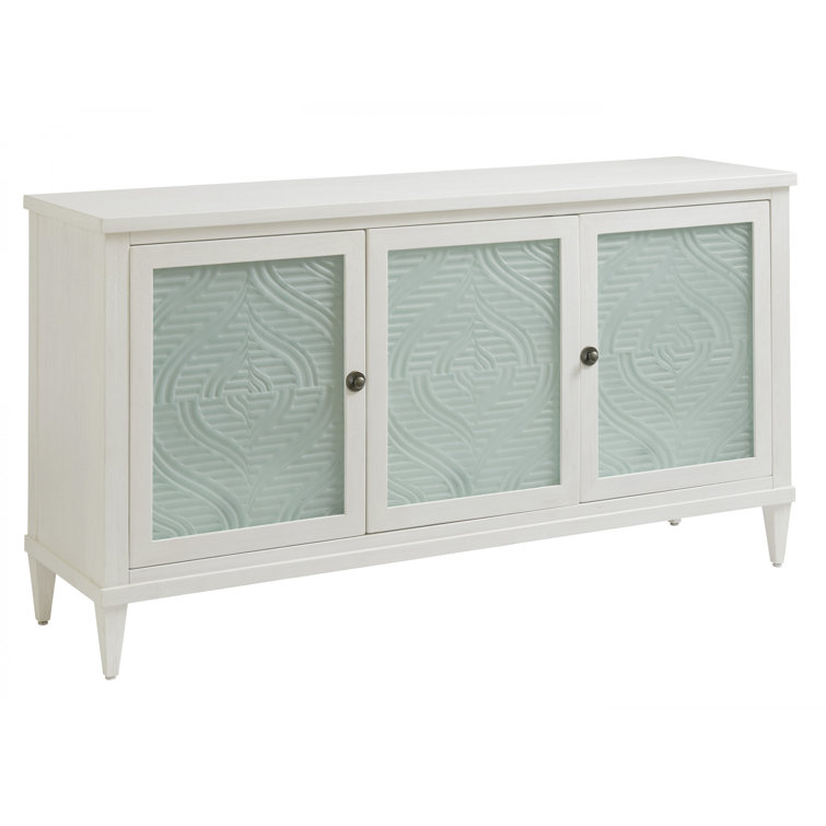 Ocean Breeze 72" Blue and White Buffet with Wave Glass Panels