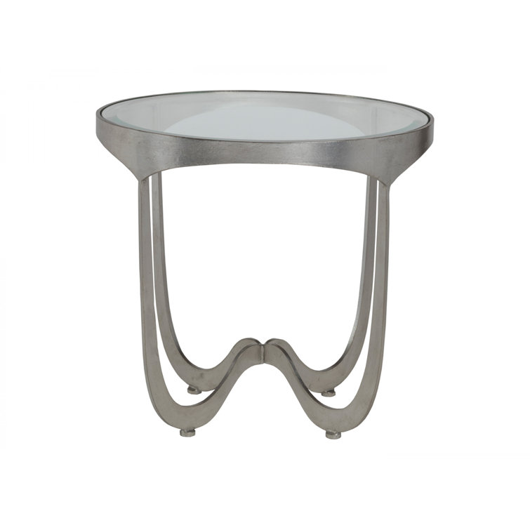 Sophie Round Silver Metal and Glass End Table