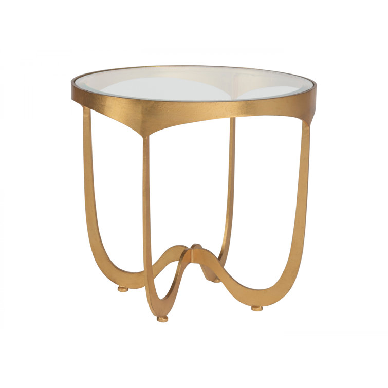 Sophie Gold Leaf 26" Round Metal and Glass End Table