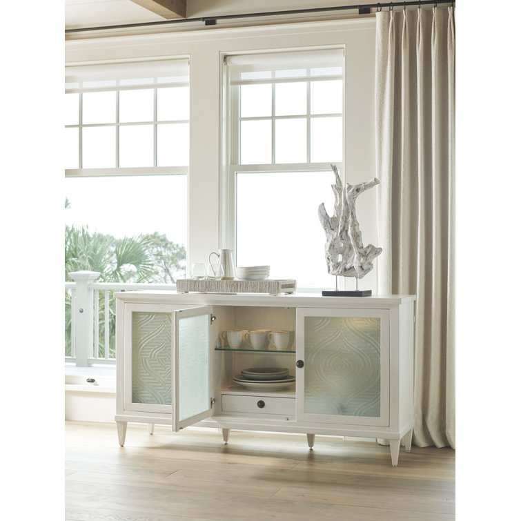 Ocean Breeze 72" Blue and White Buffet with Wave Glass Panels