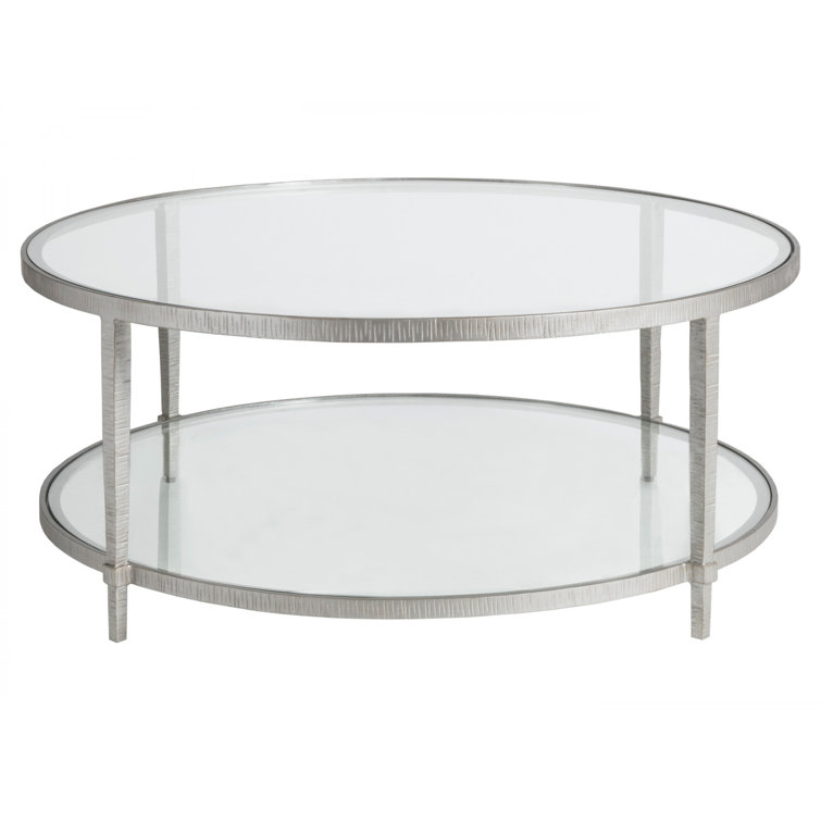 Claret 42" Round Silver Metal and Glass Cocktail Table