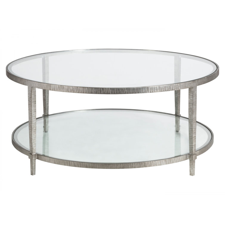 Silver Round Glass Cocktail Table with Iron Base