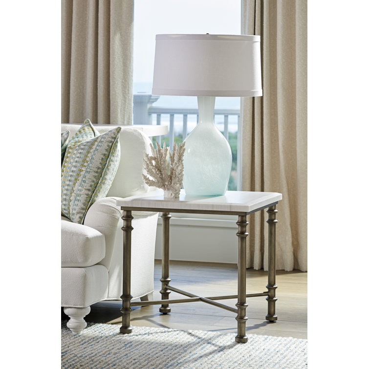 Flagler Square White Marble Top End Table with Metal Base