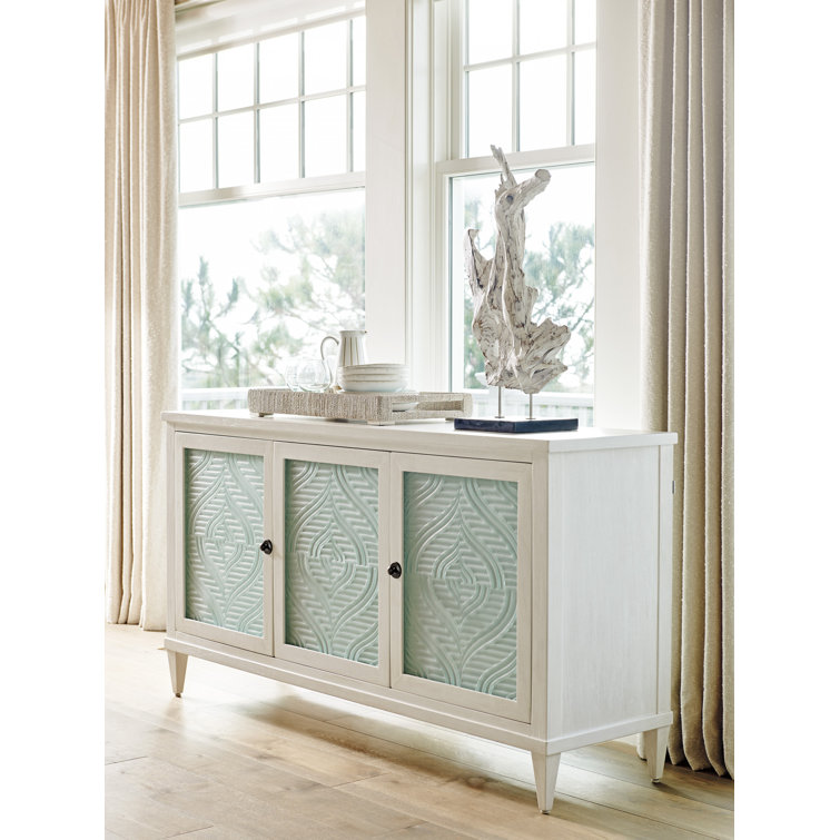 Ocean Breeze 72" Blue and White Buffet with Wave Glass Panels