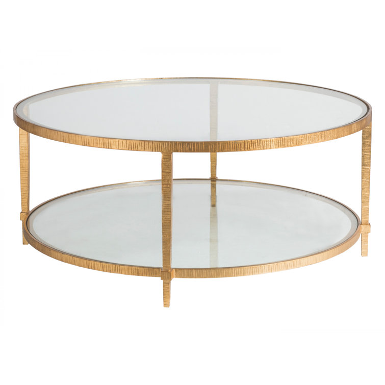 Claret Gold Leaf 42" Round Glass Cocktail Table