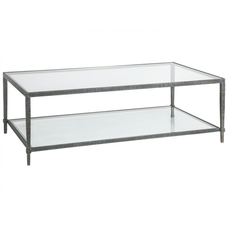 Black Hammered Iron Rectangular Cocktail Table with Glass Top