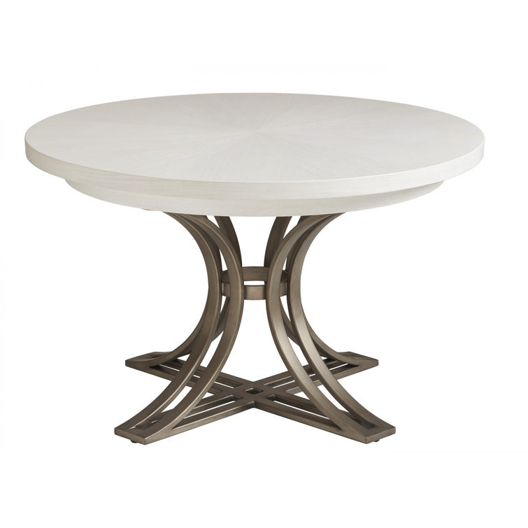 Transitional Shell White 48" Round Marble & Wood Dining Table