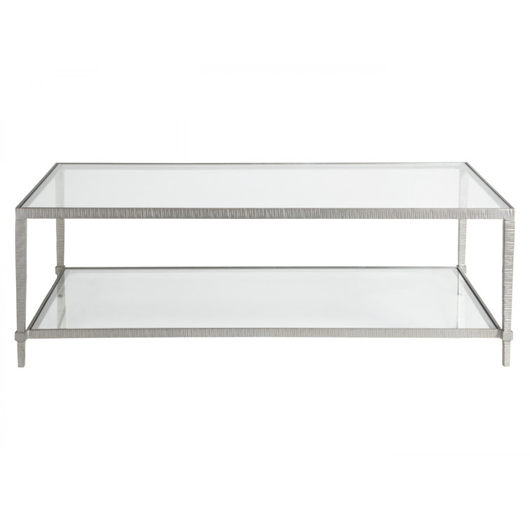 Transitional Claret 54" Rectangular Glass Cocktail Table in Silver