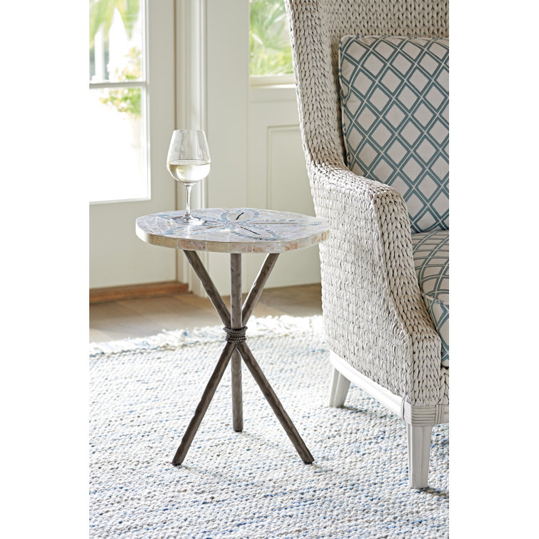 Cream and Brown Round Wood Metal End Table