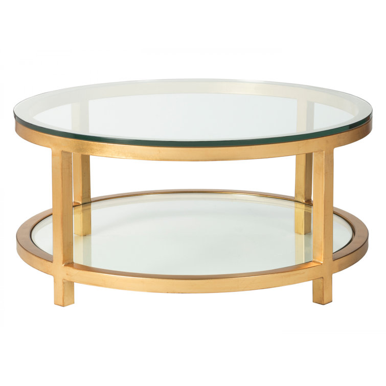 Elegant Round Gold Leaf Glass Cocktail Table