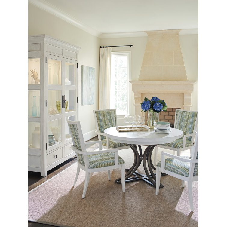 Transitional Shell White 48" Round Marble & Wood Dining Table