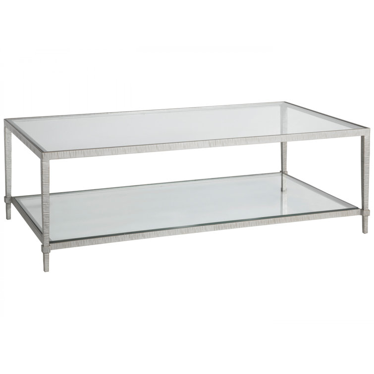 Transitional Claret 54" Rectangular Glass Cocktail Table in Silver