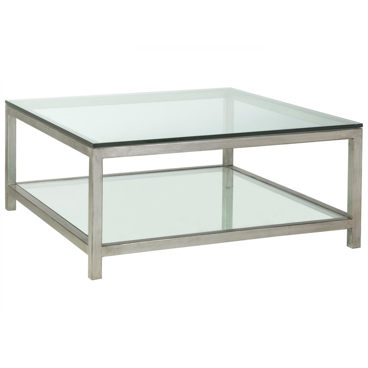 Argento Square Silver Metal & Glass Cocktail Table 42"