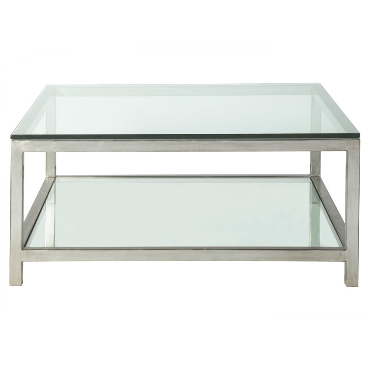 Argento Square Silver Metal & Glass Cocktail Table 42"