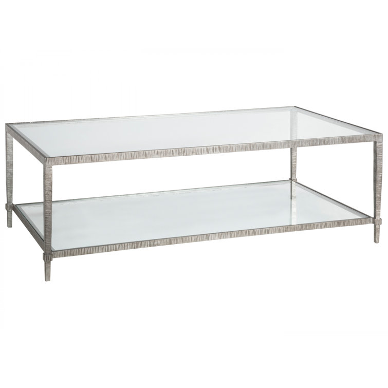 Silver Rectangular Glass and Iron Cocktail Table