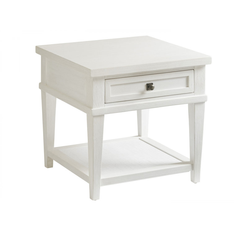 Palm Coast White Square End Table with Santa Cruz Marble Top
