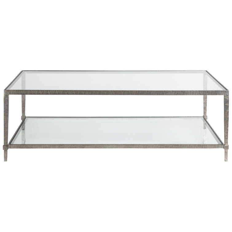 Silver Rectangular Glass and Iron Cocktail Table