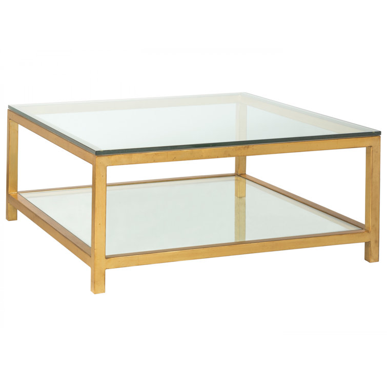 Gold Square Metal and Glass Cocktail Table
