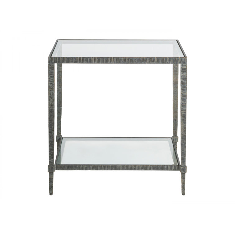 Hand-Forged Black Iron Rectangular End Table with Glass Top