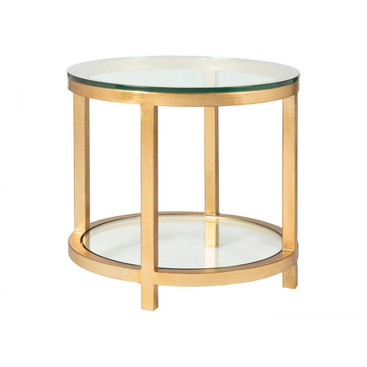 Renaissance Gold Leaf 28" Round Metal & Glass End Table