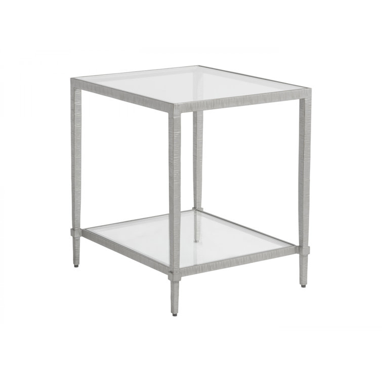 Claret Hammered Iron 24" Rectangular End Table with Glass Top