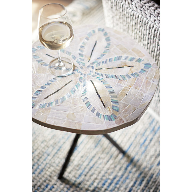 Cream and Brown Round Wood Metal End Table