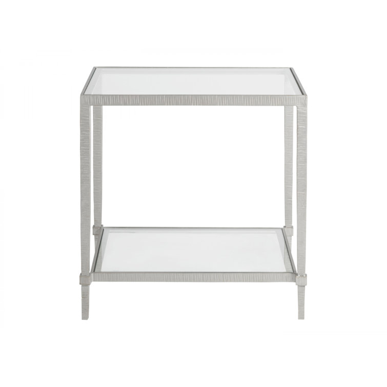 Claret Hammered Iron 24" Rectangular End Table with Glass Top