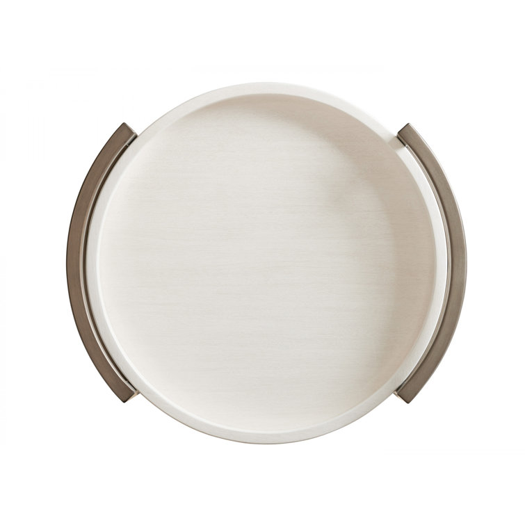 Transitional Shell White and Brown Round End Table with Metal Base