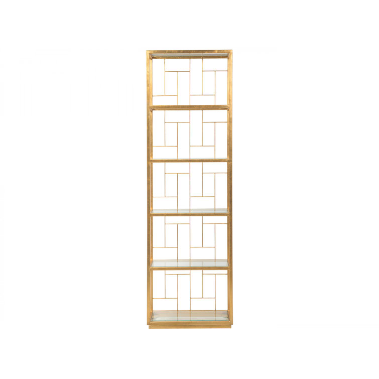 Transitional Gold Leaf Slim Etagere with Tempered Glass Shelves
