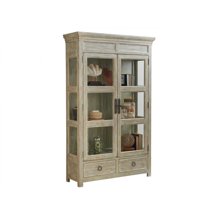 Beige Mahogany Lighted Transitional China Cabinet with Drawers