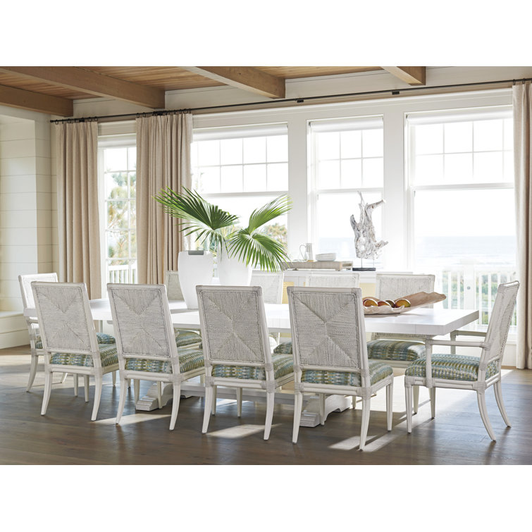 White and Blue Upholstered Leather Rattan Side Chair