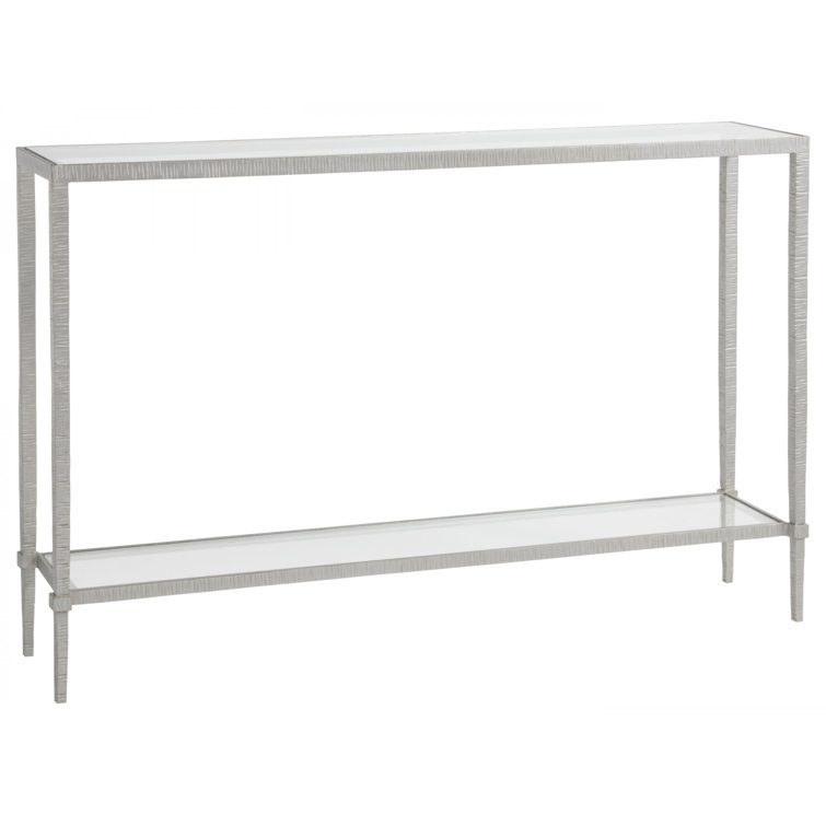 Transitional 54'' Silver Metal and Glass Console Table with Storage