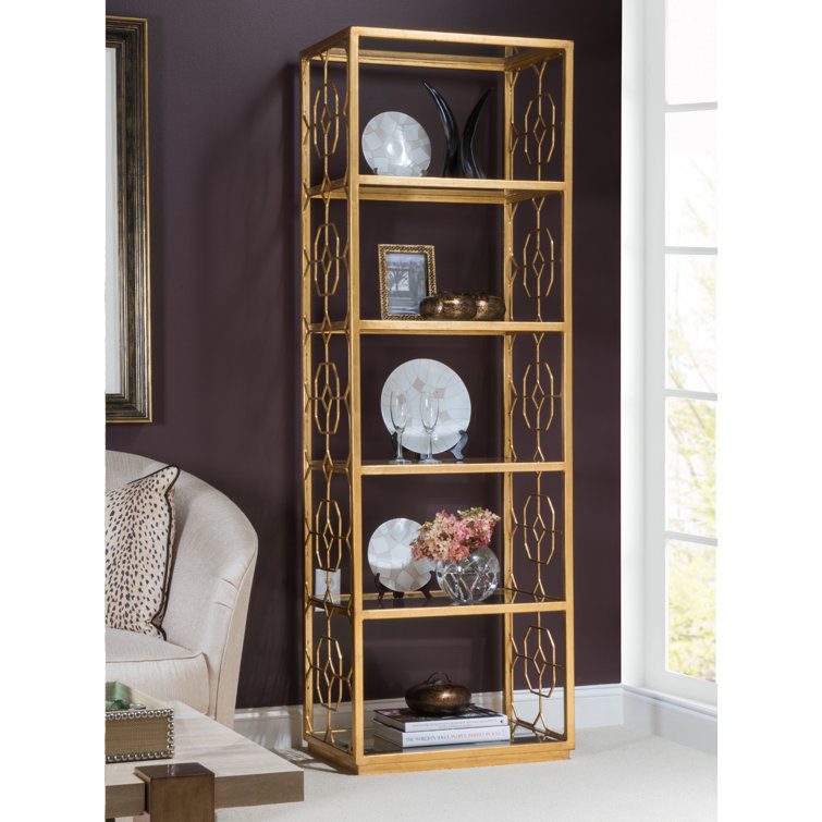 Transitional Honeycomb Slim Etagere with Beveled Glass Shelves - Silver Leaf
