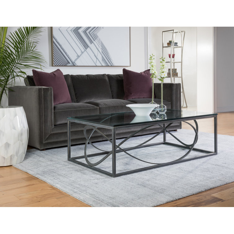 Silver Rectangular Glass and Iron Cocktail Table