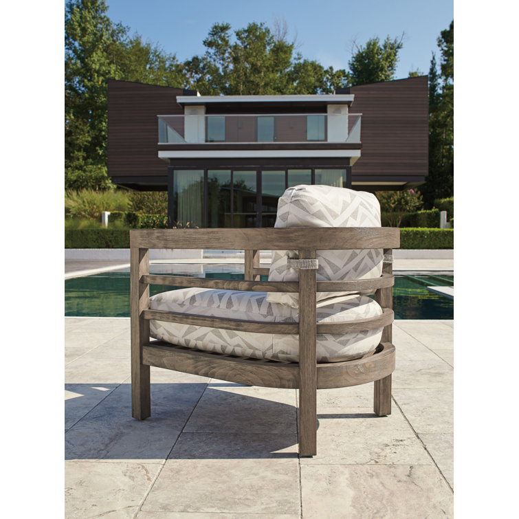 Taupe Gray Patina Teak Lounge Chair with Plush Upholstery