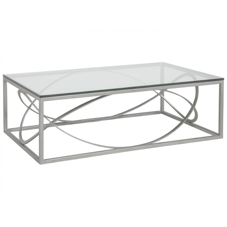 Silver Rectangular Glass and Iron Cocktail Table