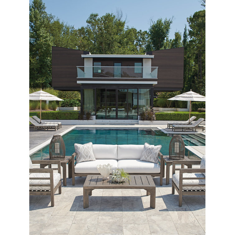 Taupe Gray Patina Teak Lounge Chair with Plush Upholstery