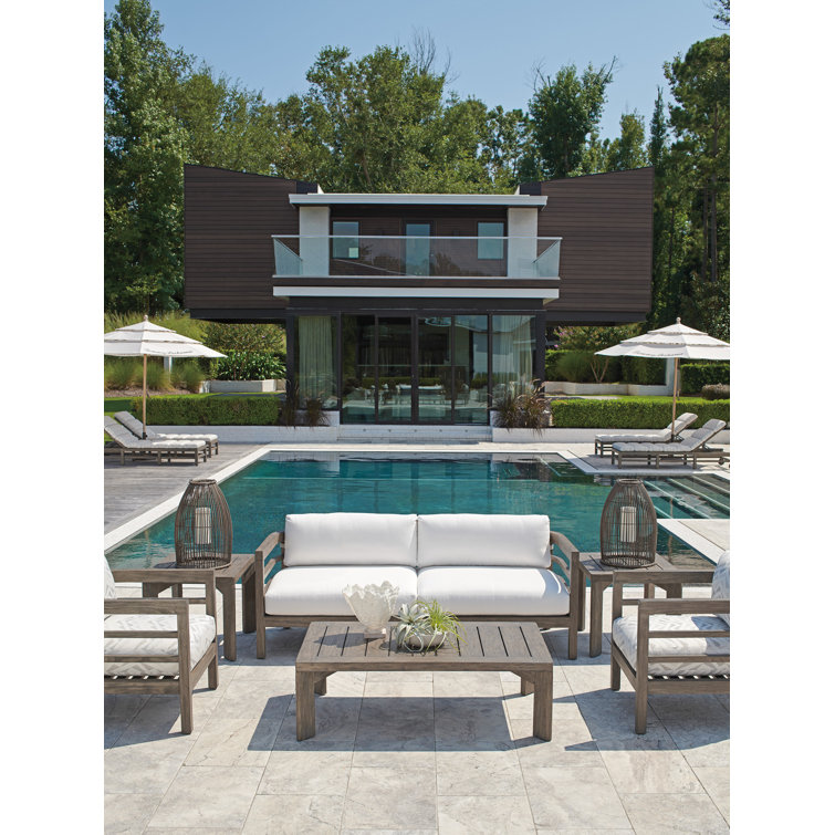 Taupe Gray Patina Teak Lounge Chair with Plush Upholstery