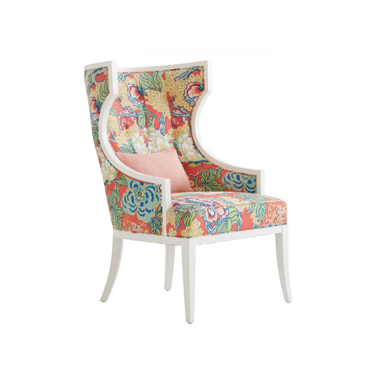 Sanibel Floral Red Yellow Green Wood Accent Chair