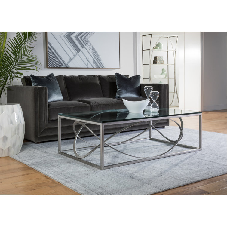 Silver Rectangular Glass and Iron Cocktail Table