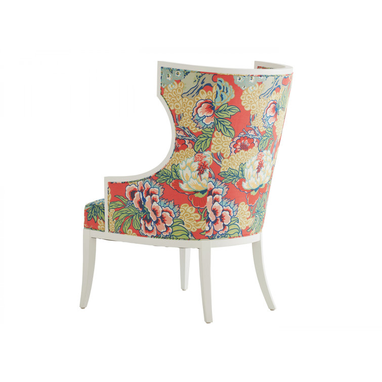 Sanibel Floral Red Yellow Green Wood Accent Chair