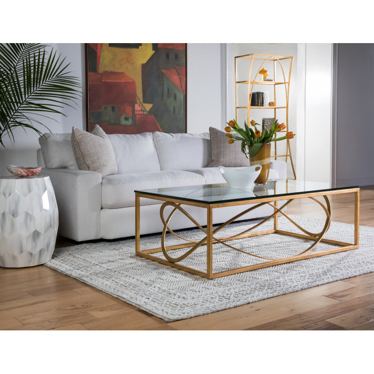 Silver Rectangular Glass and Iron Cocktail Table