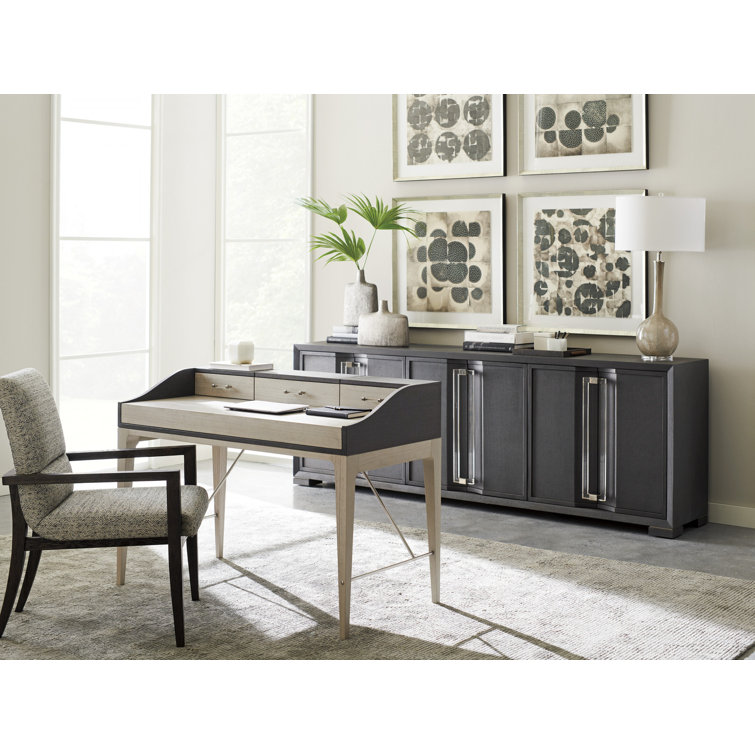 Gray and Cream Wood Desk with Hutch and Drawers