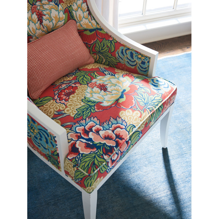 Sanibel Floral Red Yellow Green Wood Accent Chair