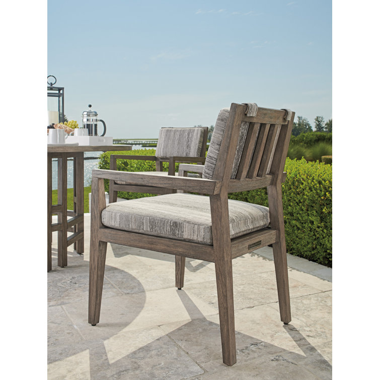Teak Gray Upholstered Arm Dining Chair