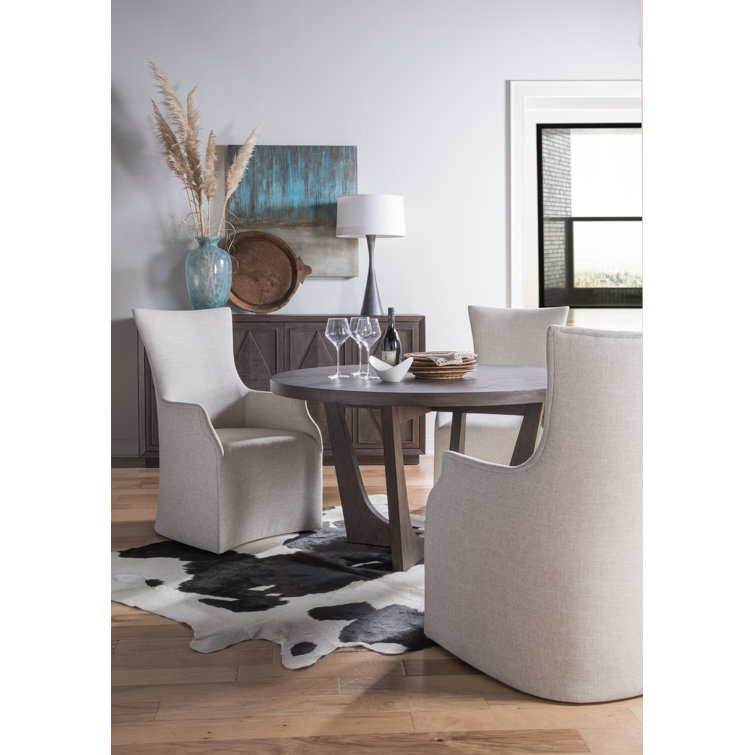 Beige Linen Upholstered Arm Chair with Wood Legs