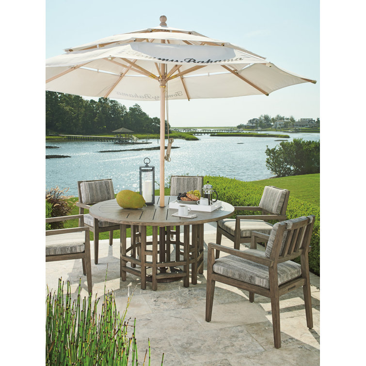 Teak Gray Upholstered Arm Dining Chair
