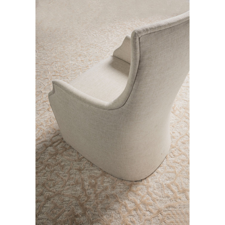 Beige Linen Upholstered Arm Chair with Wood Legs