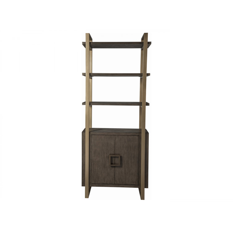 Transitional Warm Brown Wood and Metal Bookcase with Adjustable Shelves